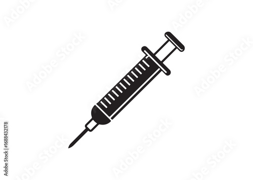 Medical syringe silhouette vector, healthcare injection icon design for vaccination, treatment, and hospital use.