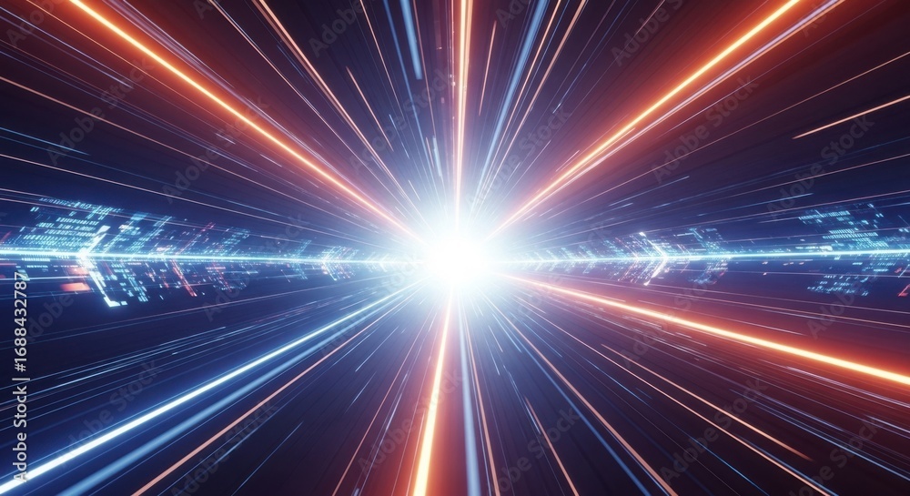 Obraz premium Abstract Light Speed Tunnel With Digital Data Streams