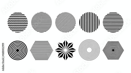 Modern geometric patterns and abstract shapes collection, perfect for graphic design elements and creative projects, clean and versatile.