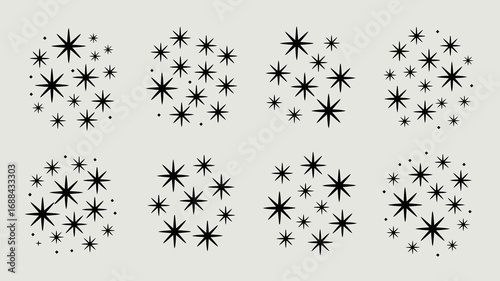 Retro starburst clusters and dots create a dynamic, mid-century modern graphic pattern perfect for festive celebrations and vintage designs.