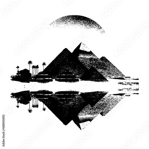 Black and white pyramids reflection egypt landscape art print vector illustration travel and tourism design