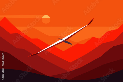Vibrant sunset over mountains with glider vector illustration scalable nature scenery