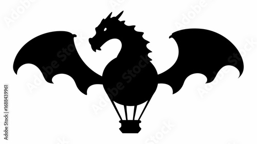 Foto Silhouette of a dragon with wings attached to a hot air balloon on a white backg