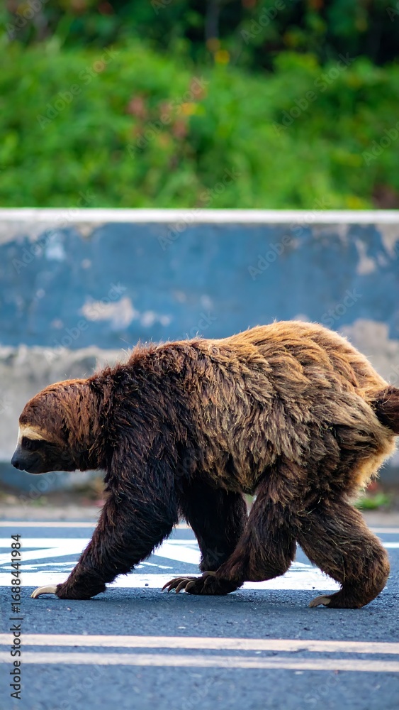 Obraz premium Sloth walking on a road