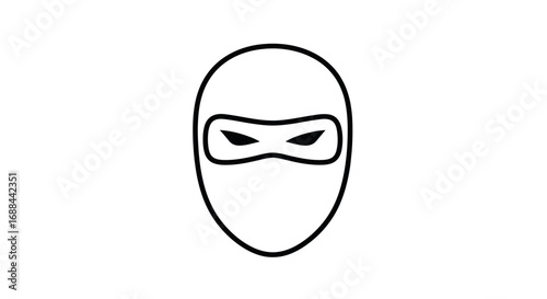 Simple black line art icon of a masked ninja head with stylized eyes.
