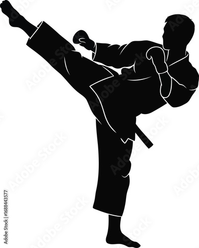 Martial arts silhouette side kick dynamic combat sport action silhouette figure training vector