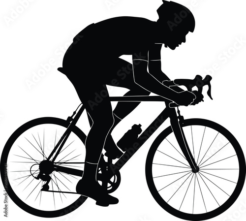 Silhouette of a cyclist in aerodynamic racing pose on a road bike isolated on white vector