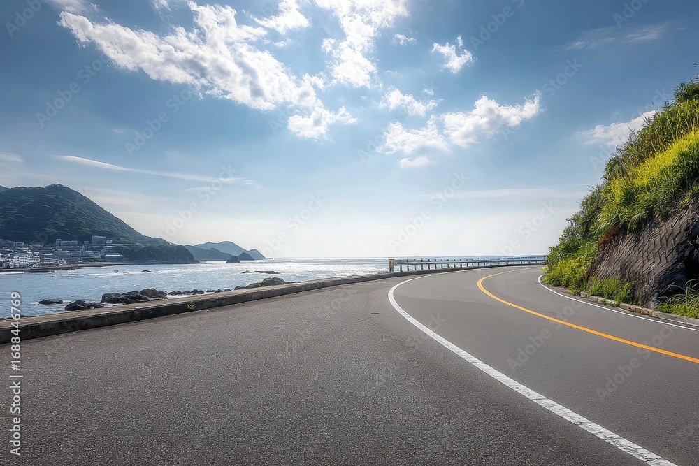 Fototapeta premium Coastal Road with Clear Sky and Ocean View