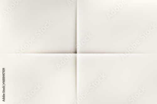 Folded white paper sheet mockup. Vector blank template for letter and menu. Textured page with shadows and wrinkles.