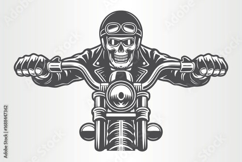 Biker skull with motorcycle handlebars isolated on white background