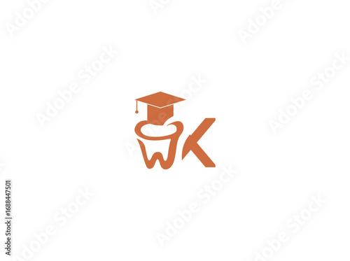 Adobe IllustraVector logo design of dental health with a graduation cap symbolizing education and knowledge. Tooth icon represents oral care, dentistry, and dental clinic. Modern minimalisttor k