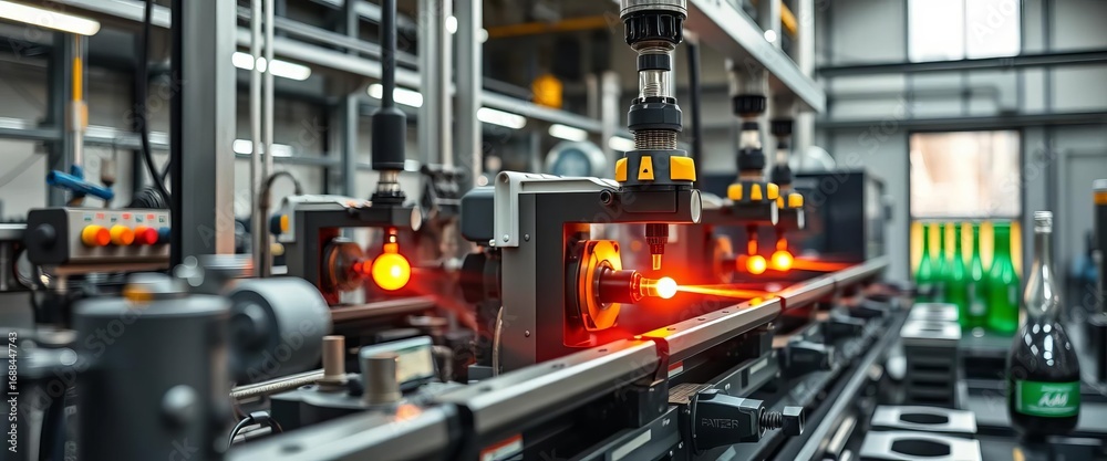 Fototapeta premium Automated glassblowing machinery in a factory , plant, production