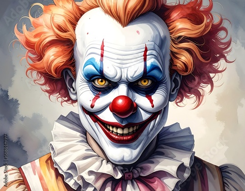 A sinister clown portrait, detailed and expressive