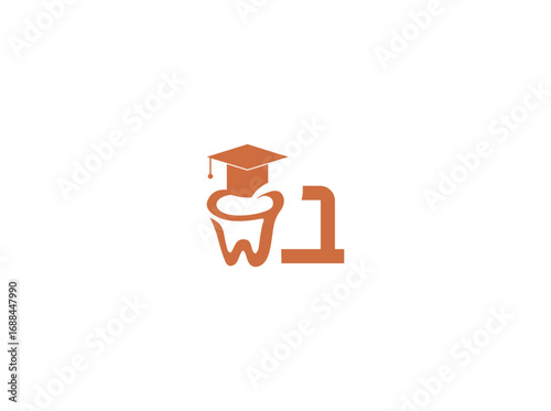 Adobe IllustraVector logo design of dental health with a graduation cap symbolizing education and knowledge. Tooth icon represents oral care, dentistry, and dental clinic. Modern minimalisttor q