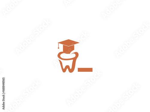 Adobe IllustraVector logo design of dental health with a graduation cap symbolizing education and knowledge. Tooth icon represents oral care, dentistry, and dental clinic. Modern minimalisttor l