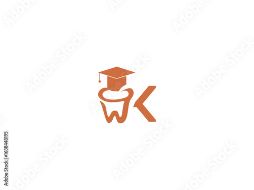 Adobe IllustraVector logo design of dental health with a graduation cap symbolizing education and knowledge. Tooth icon represents oral care, dentistry, and dental clinic. Modern minimalisttor k