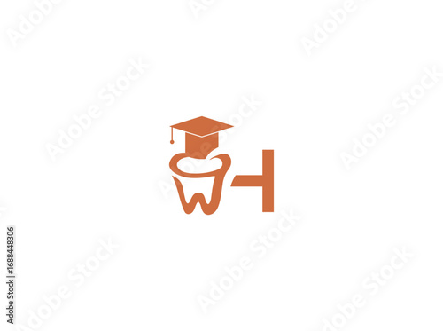 Adobe IllustraVector logo design of dental health with a graduation cap symbolizing education and knowledge. Tooth icon represents oral care, dentistry, and dental clinic. Modern minimalisttor h