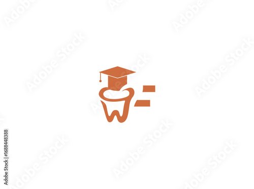 Adobe IllustraVector logo design of dental health with a graduation cap symbolizing education and knowledge. Tooth icon represents oral care, dentistry, and dental clinic. Modern minimalisttor f
