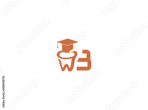 Adobe IllustraVector logo design of dental health with a graduation cap symbolizing education and knowledge. Tooth icon represents oral care, dentistry, and dental clinic. Modern minimalisttor b