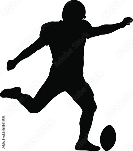 American football kicker silhouette athlete performing kick action sports player power movement vector