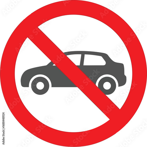 Prohibition sign no cars allowed vehicle forbidden zone restriction traffic control symbol red circle vector