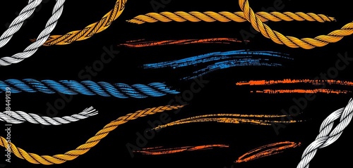 Seamless rope brush strokes, various thicknesses and textures for Illustrator,  digital,  rustic