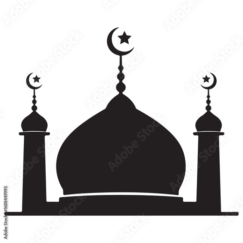 Vector art of mosque silhouette with dome and minarets