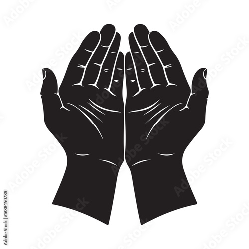 Vector art of open black hands praying
