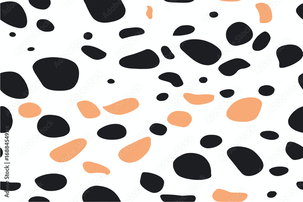 Fototapeta premium Cute cow-print seamless pattern with black spots on a white background, vector illustration.Abstract animal print texture ideal for backgrounds, fashion textile, fabric design, wallpapers, packaging.