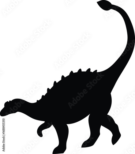 Black silhouette of a long necked dinosaur isolated on transparent background
