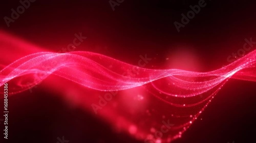 Background with an elegant flowing red digital fractal light wave and data particles rippling towards the camera. This abstract technology background animation is full HD and a seamless loop.