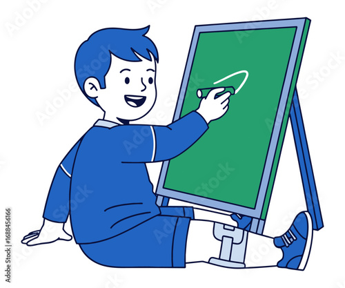Child with Cerebral Palsy Drawing on Board – Modern Flat Vector