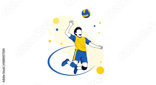 Volleyball Player Spiking The Ball In Mid-Air On A Stylish, Minimalist Background