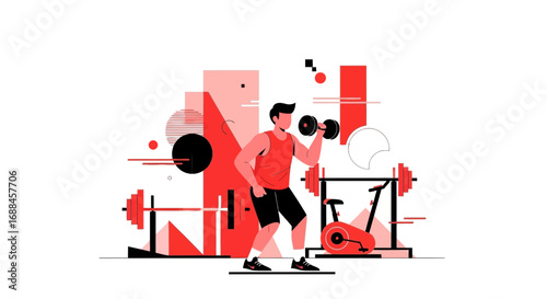 Weightlifting Enthusiast Engages In Exercise With Weights And Athletic Gym Environment