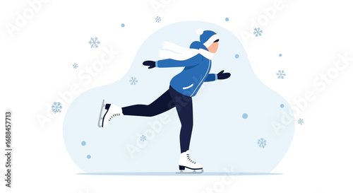 Winter Skating Fun: An Energetic Person Gliding Gracefully Across The Frosty Ice Surface