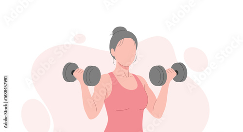 Woman Exercises With Dumbbells In A Gym, Strength Training, Working Out At Home