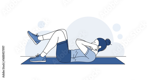 Woman Exercising Core Strength, Demonstrating Abdominal Crunches On A Mat For Wellness