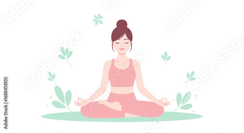 Woman In Yoga Pose Meditating Peaceful Mind And Body Practice Illustration