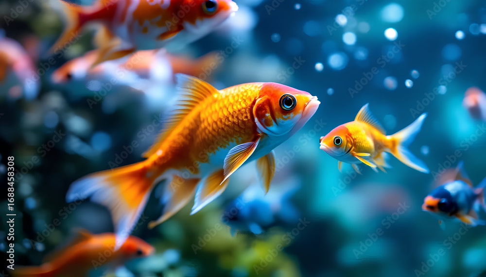 Naklejka premium Perspektive auf einen Schwarm bunter Fische