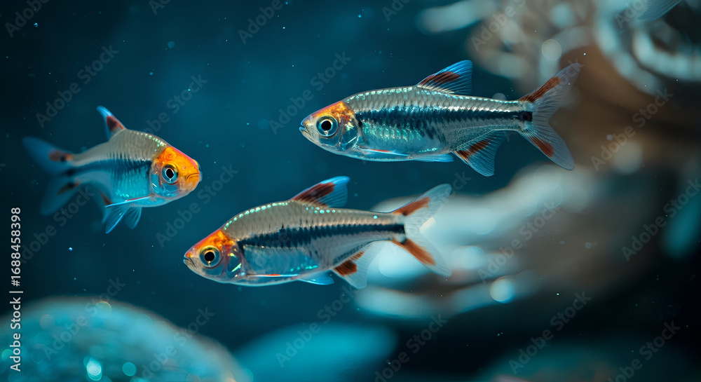 Naklejka premium Perspektive auf einen Schwarm bunter Fische