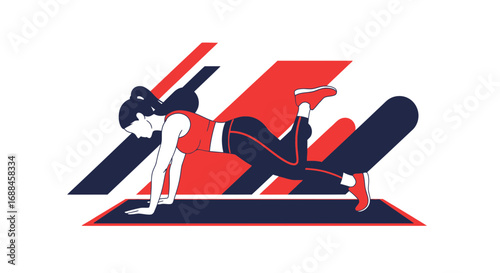 Woman Performing Elevated Plank Exercise With Leg Lift, Abstract Vector Illustration