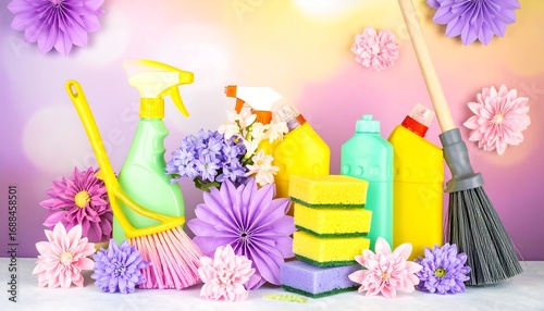 Spring cleaning supplies & flowers (1)
