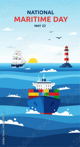 Celebrate National Maritime Day May 22 with vibrant shipping and nautical themes in modern style