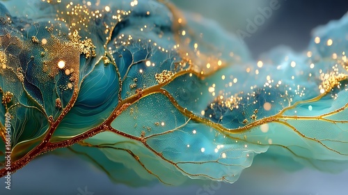 Beautiful aquatic leaf with golden veins high resolution picture