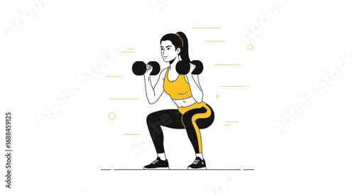 Woman Performing Squats With Dumbbells: Fitness And Healthy Lifestyle Illustration