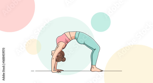 Woman Performing Yoga Bridge Pose Among Pastel Colored Circles Illustration