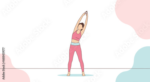 Woman Performing Yoga Exercise With Arms Extended Reaching Upward For Wellness And Calm