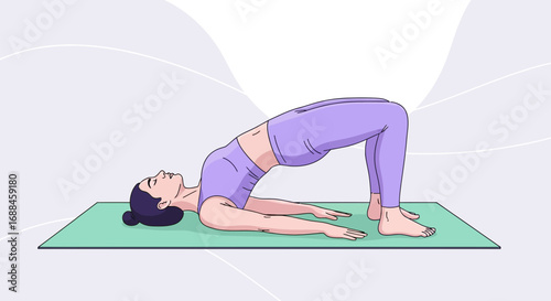 Woman Performing Yoga Bridge Pose on Mat for Relaxation and Health Benefits
