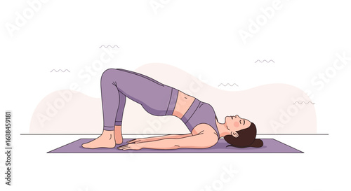 Woman Performing Yoga Bridge Pose on Mat, Exercise for Relaxation and Well-being