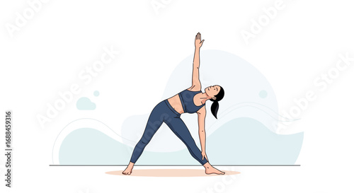 Woman Practicing Yoga In Triangle Pose For Strength And Flexibility Illustration